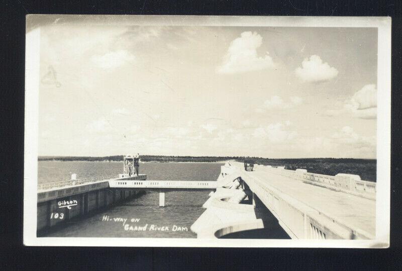 RPPC THE GRAND RIVER DAM GROVE OKLAHOMA HIGHWAY GIBSON REAL PHOTO POSTCARD