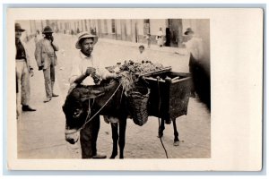 Peru Lima Postcard Typical Street Scene Fruit Vendor Donkey c1930's RPPC Photo