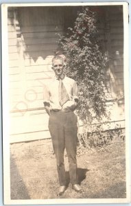 c1910s Handsome Young Man RPPC House Outside Portrait Real Photo Postcard A95