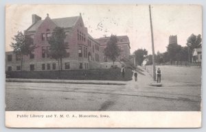 State View~Public Library & YMCA On Corner Muscatine Iowa~Vintage Postcard