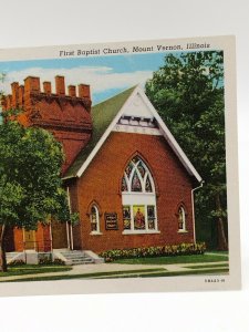 Postcard Illinois Mount Vernon First Baptist Church Linen Hand Painted Unposted