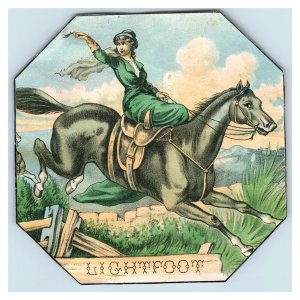 1870s-80s Lightfoot Horse Jumping Tobacco Cigar Box Label Geo Harris Original 7H