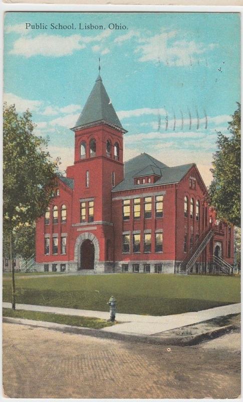 Old LISBON Ohio Postcard Public School Columbiana County Leetonia