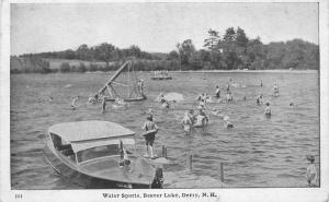 Beaver Lake Derry New Hampshire 1940s Postcard Watersports  Speedboat 13188
