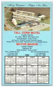 1991 Tall Corn Motel & Motor Manor Calendar Shenandoah Iowa IA Posted Postcard