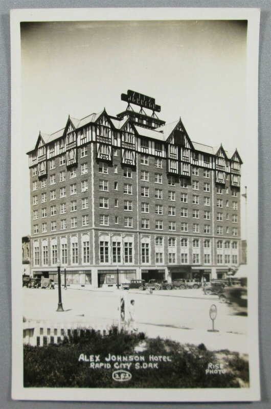 RPPC Alex Johnson Hotel, Rapid City SD Real Photo Postcard - Old Cars! (#7230)