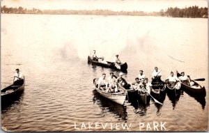 Lakeview Park Dracut MA canoes rowboat dinghy young men & women RPPC real photo