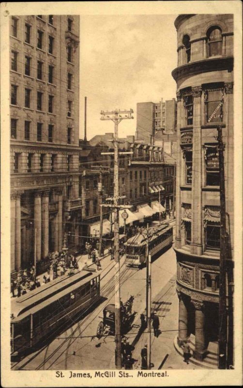 Montreal Quebec PQ SSt James St Trolley Streetcar Street Scene c1910 Postcard