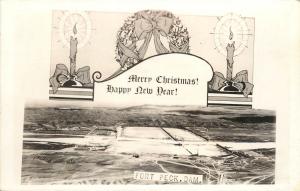 1940s Real Photo PC Merry Christmas & Happy New Year, Fort Peck Dam Valley Co MT