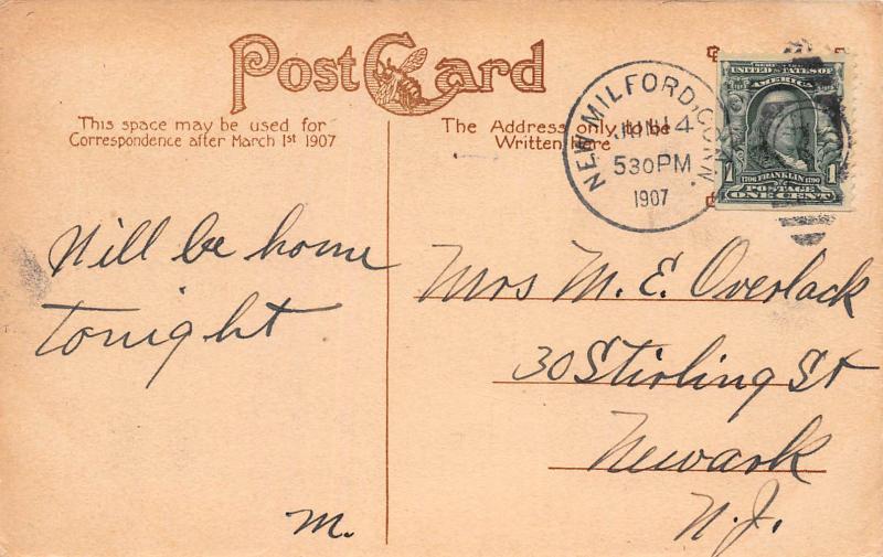 Ingleside School, New Milford, Connecticut, Early Postcard, Used in 1907