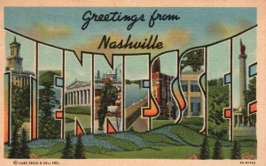 Greetings From Nashville Tennessee TN, 1955 Famous Places, Vintage Postcard