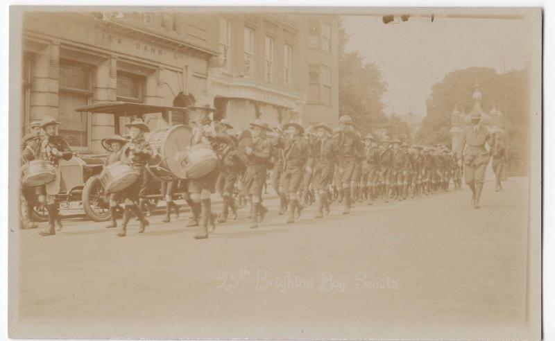 25th Brighton Boy Scout Troop, PPC, Unposted c 1910's, Marching, Note Model T 
