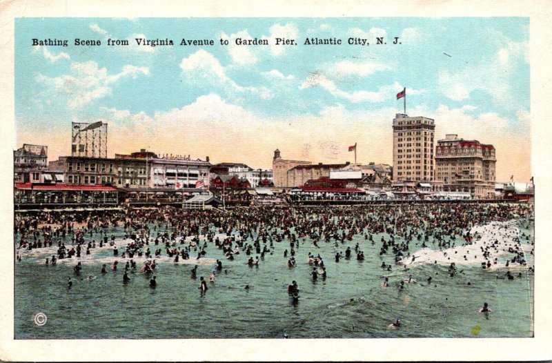 New Jersey Atlantic City Bathing Scene From Virginia Avenue To Garden Pier 1924