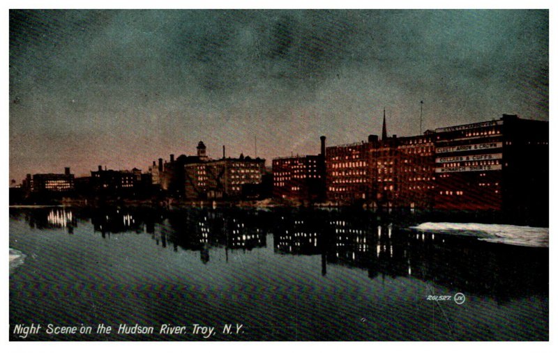 New York Troy Night view on the Hudson River