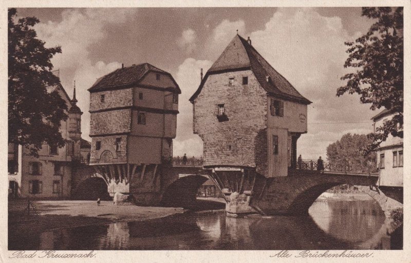 Bad Kreuznach Brückenhäuser Nahe River Bridge German Old Postcard