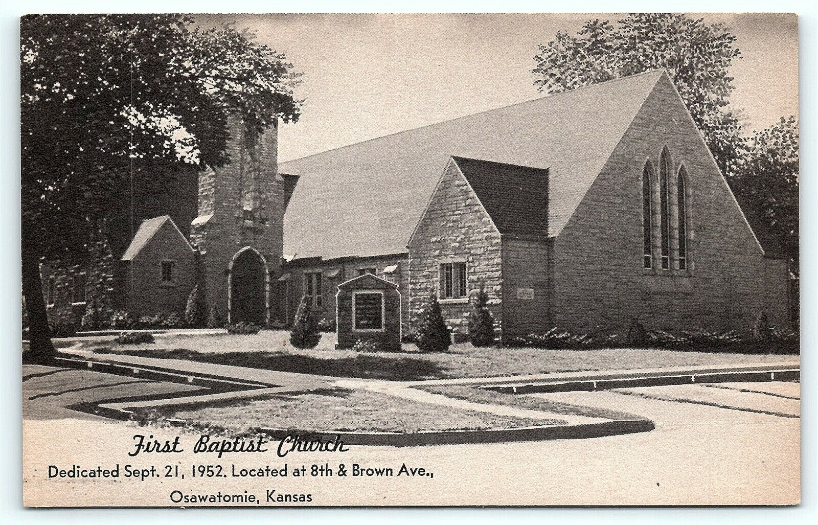 Postcard KS Osawatomie First Baptist Church Dedication Card 1952 Linen R22 United States