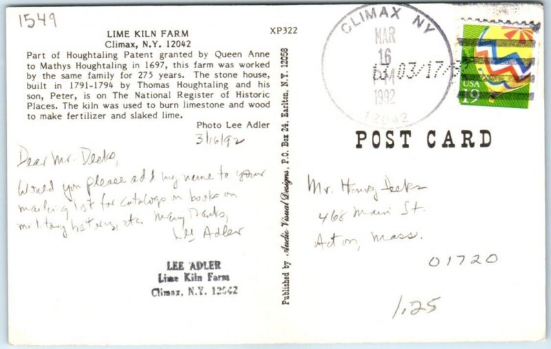 Postcard - Lime Kiln Farm - Climax, New York