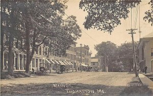 Thomaston ME Main Street Horse & Wagons Storefronts RPPC Postcard