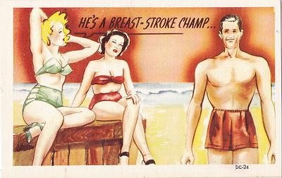 WARNER BREAST STROKE CHAMP 1946 PRETTY WOMAN BIKINI PIN-U...