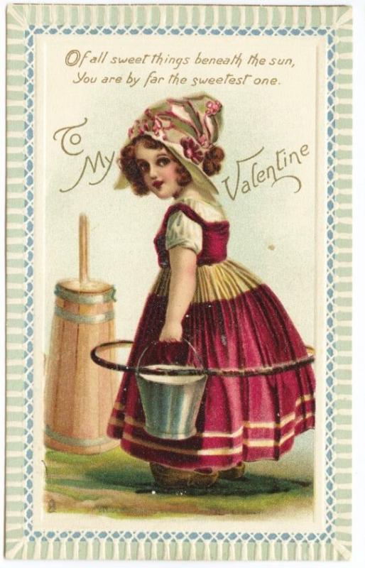 Raphael Tuck Valentine Brundage Little Sunbeams Poem Girl Churning Postcard 