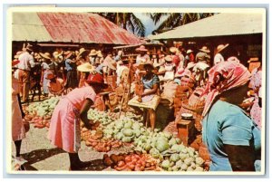 c1950's Scene at Market Day Jamaica B.W.I. Vintage Posted Postcard