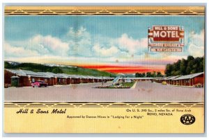 Reno Nevada NV Postcard Hill & Sons Motel Exterior View Building c1940 Unposted
