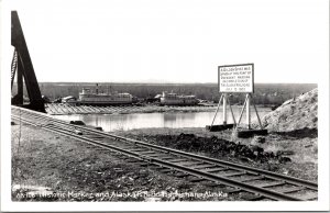 RPPC Historic Marker Golden Spike RR boats Nenana AK Real Photo Postcard