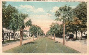 Vintage Postcard 1918 Main St. Residence Section Palmetto Trees Jacksonville FL 