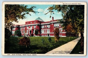 Twin Falls Idaho Postcard Oregon Trail High School Exterior Building View c1920