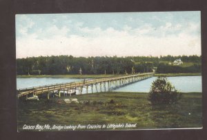 CASCO BAY MAINE BRIDGE FROM COUSINS TO LITTLEJOHN ISLAND VINTAGE POSTCARD