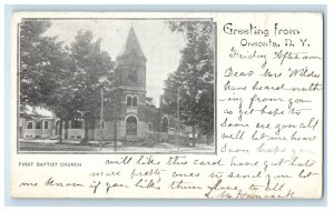 1905 First Baptist Church, Greeting from Oneonta New York NY Posted SMC Postcard