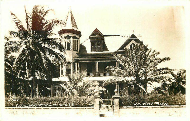 Key West Florida 1940s RPPC Photo Postcard Southernmost House 4150