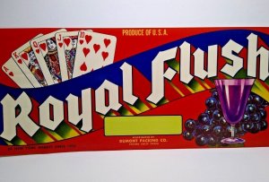 Royal Flush Crate Label Heart Playing Cards Original 1960s Vintage Fruit Grapes