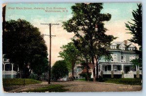 Middletown New York NY Postcard West Main Street Showing Fish Residence c1911