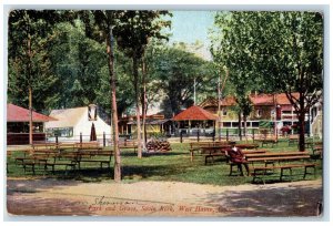 c1950 Park & Grove Savin Rock Man On Bench Booth Carriage West Haven CT Postcard