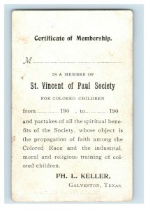 C.1900 St. Vincent Of Paul Society For Colored Children Membership Card P222