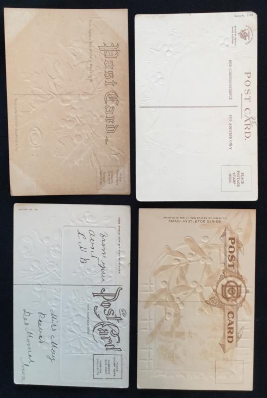 Postcard (4) Unused Christmas Holly/Flowers/Mistletoe LB