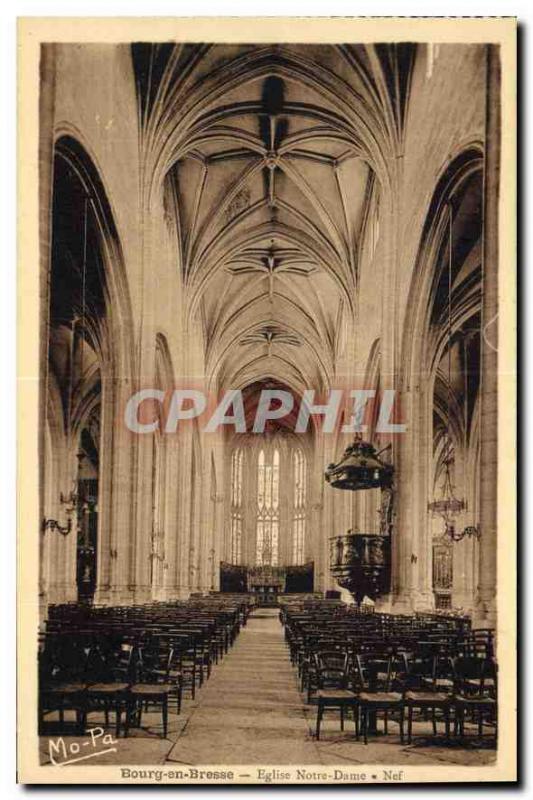 Old Postcard Bourg en Bresse Notre Dame Church Nave