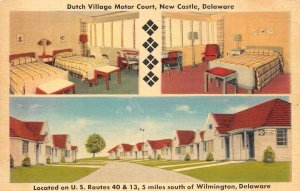 DUTCH VILLAGE MOTOR COURT New Castle, Delaware Roadside c1940s Vintage Postcard