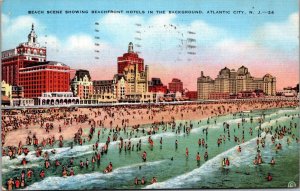 New Jersey Atlantic City Beach Scene and Beachfront Hotels 1941