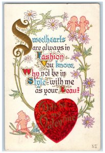 1915 Valentine Heart Cupid Angel Flowers Embossed Santa Cruz CA Antique Postcard