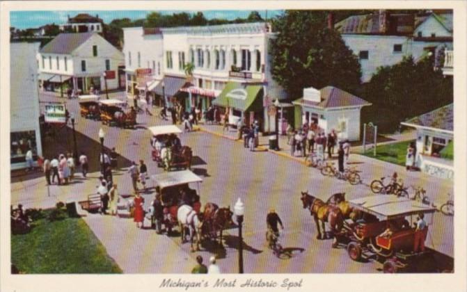 Michigan Mackinac Island Horses and Bicycles On Main Street