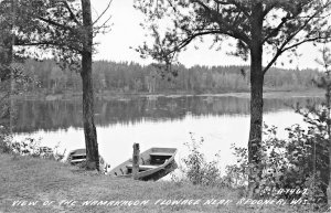 SPOONER WISCONSIN-VIEW NAMAKAGON RIVER FLOWAGE & BOATS~1940s REAL PHOTO POSTCARD