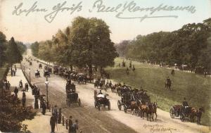 London. Rotten Row. Hyde Park. Cart Horses  Antique English postcard