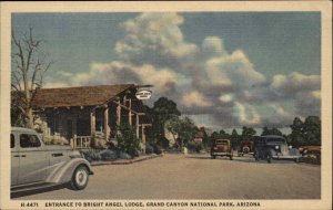 Grand Canyon Arizona AZ Bright Angel Lodge Hotel c1930s-40s Linen Postcard