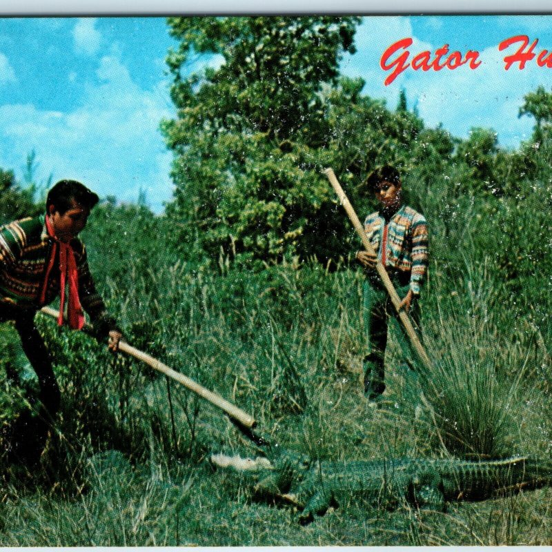 c1960s So. FL Everglades Gator Hunt Alligator Crocodile Seminole Indians PC A240