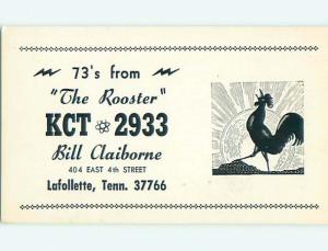 rooster CHICKEN - QSL CB HAM RADIO CARD Lafollette Tennessee TN s0125