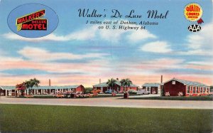 WALKER'S DE LUXE MOTEL Dothan, Alabama Highway 84 Roadside Postcard ca 1950s