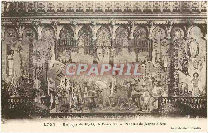 Old Postcard Lyon Basilica of Our Lady of Fourviere panel of Joan of Arc