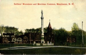 New Hampshire Manchester Soldiers' Monument and Merrimac Common 1911